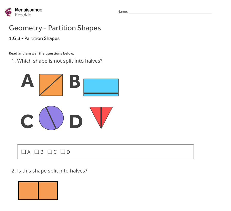An example PDF for a maths objective, with several practice questions for the chosen objective.