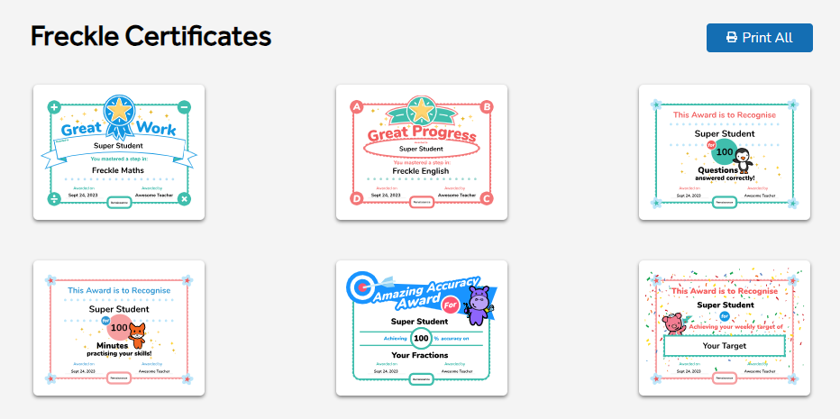 Examples of the available certificates.