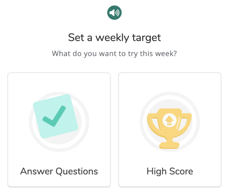 The Set a weekly target screen, where pupils choose the type of target to work on.